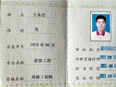 企业法人高级工程师证书